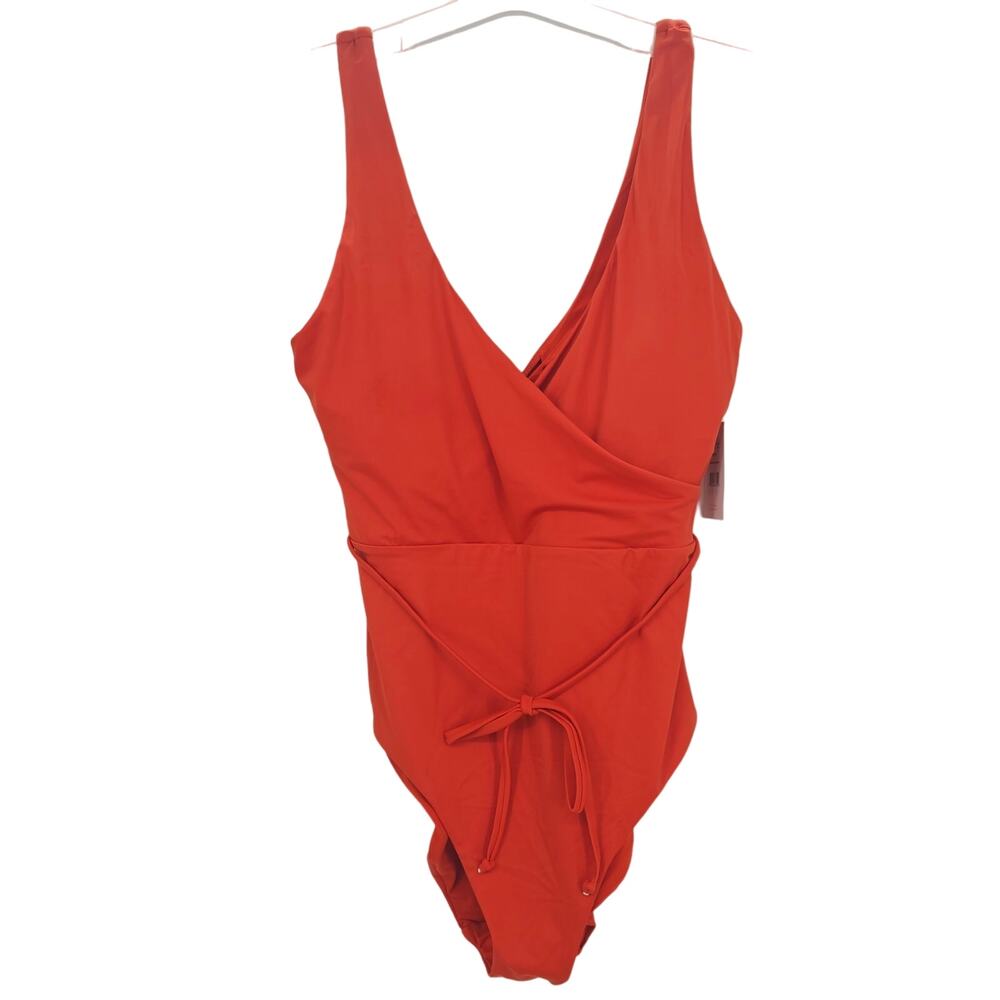 Andie Swim Womans size M The Belmar One Piece Swimsuit Sire Orange V-Neck NEW